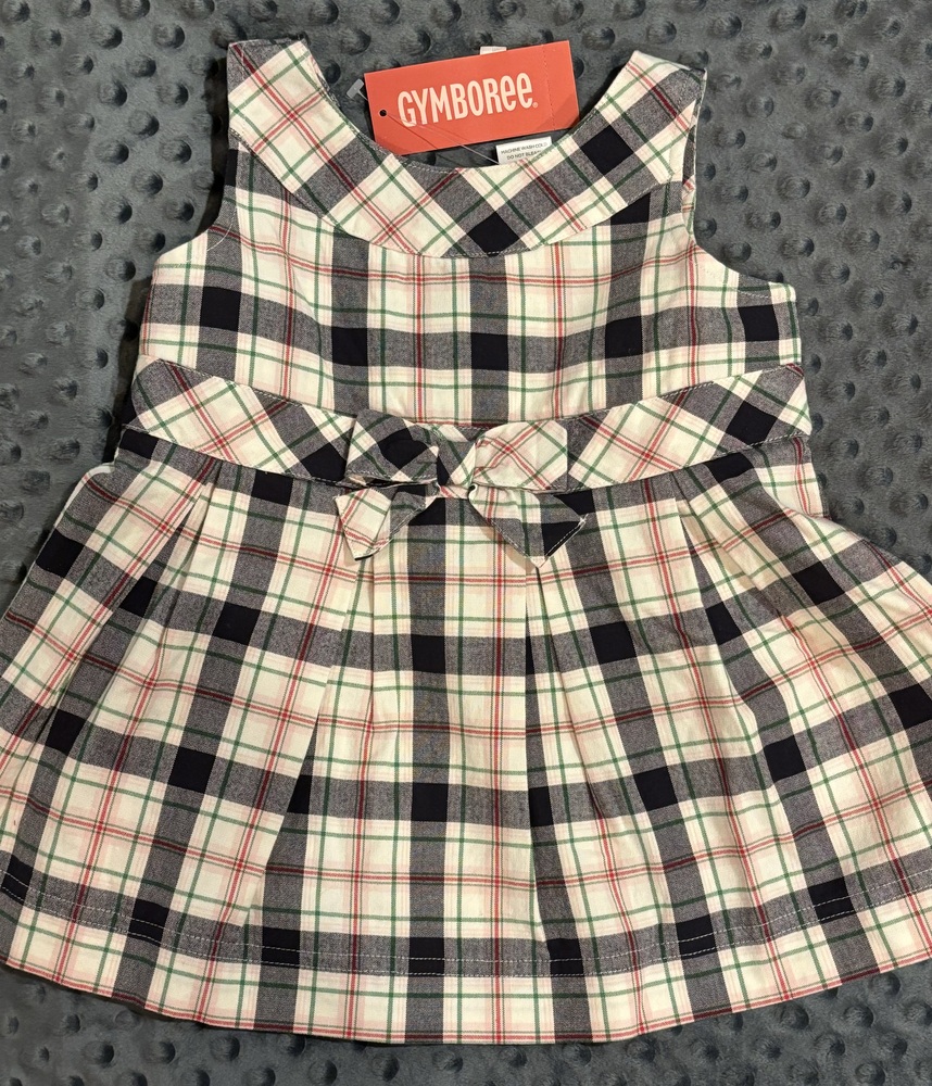 NWT Gymboree Prep School Navy White & Pink Plaid Pleated Swing Top w Bow 6